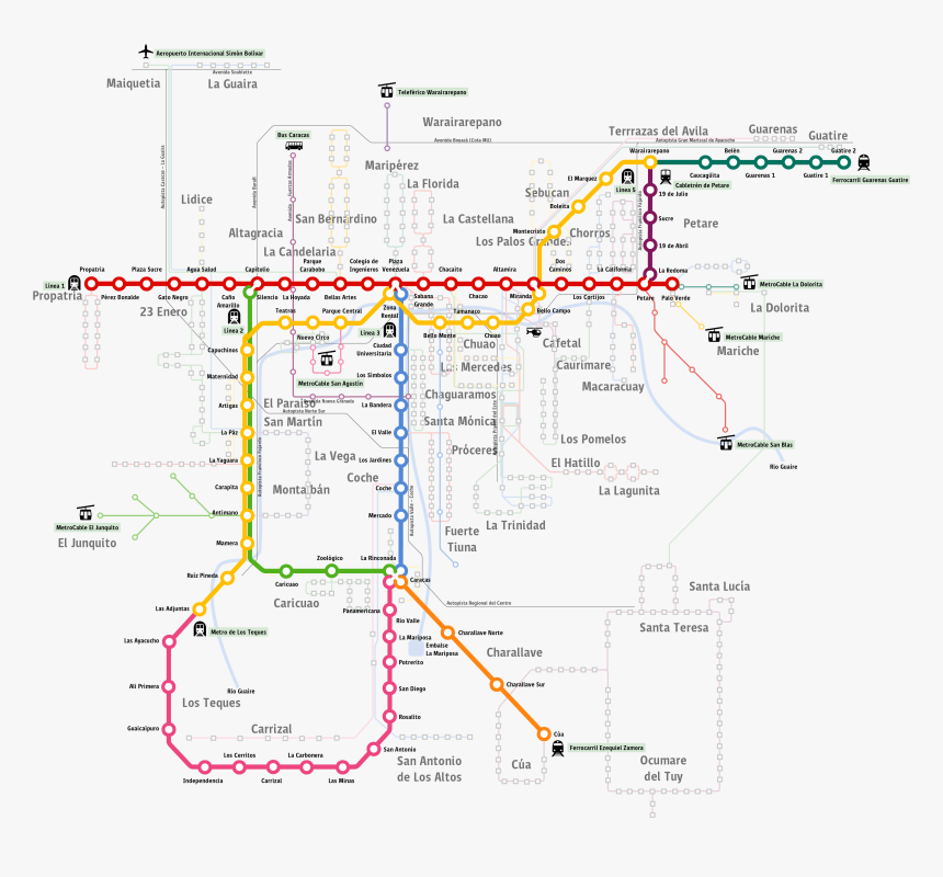 Mapa Del Metro Y Servicios De Transporte De Caracas,, HD Png Download, Free Download