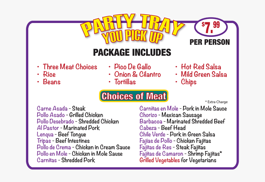 Mexican Catering Party Tray Menu - Fuji Packaging, HD Png Download, Free Download