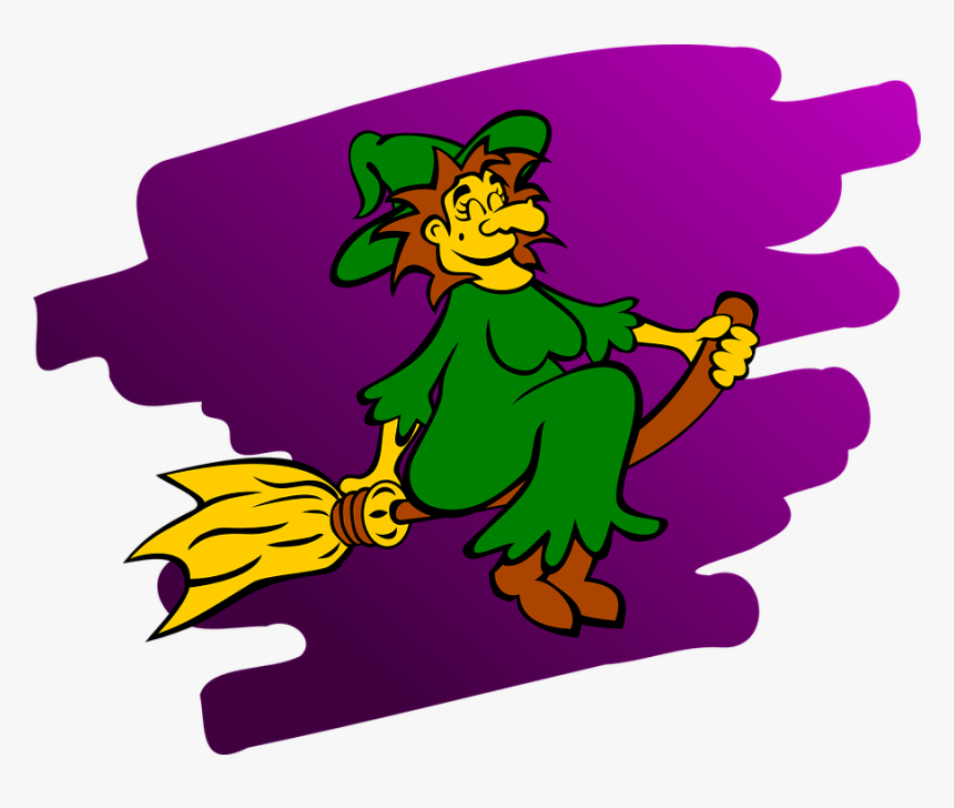 Witch, Broom, Flying, Halloween, Witchcraft, Wizard - Witch On A Broom Coloring Page, HD Png Download, Free Download