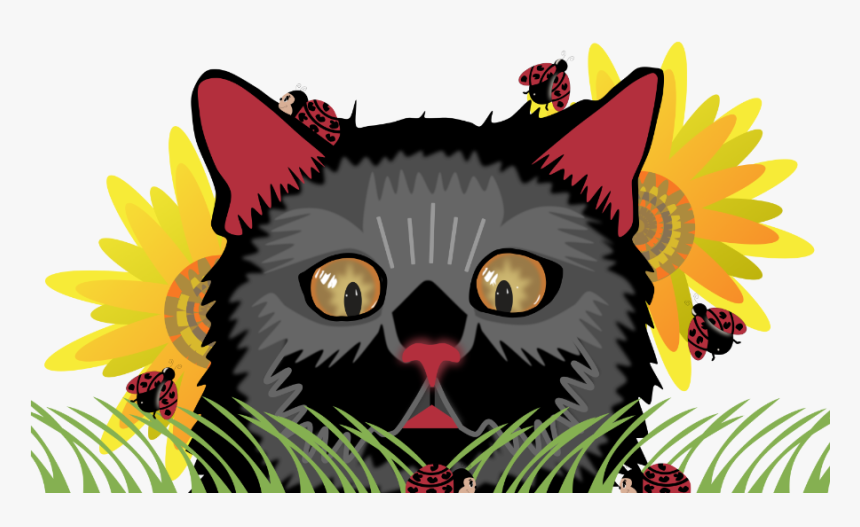 Cat Peeking Ladybugs - Cartoon, HD Png Download, Free Download