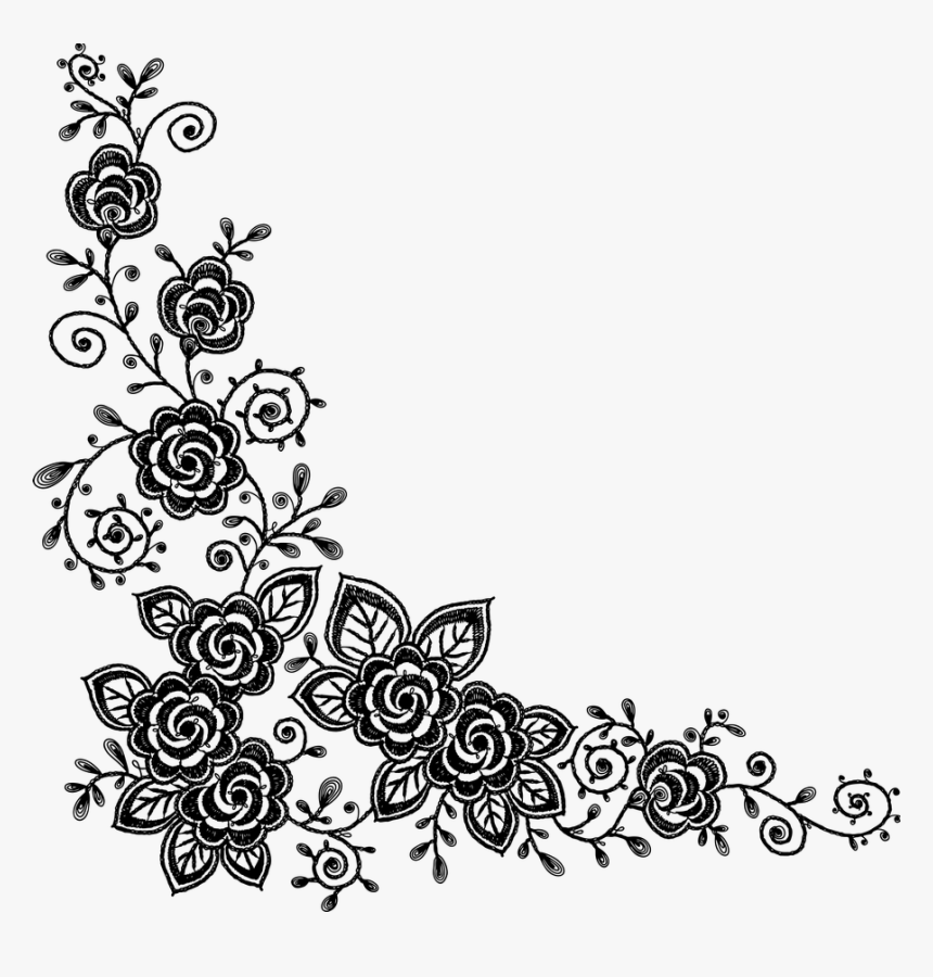 Corner Embellishment Lineart - Corner Flowers Silhouette, HD Png Download, Free Download