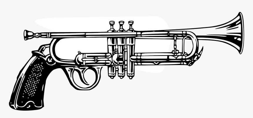 Trumpet Gun Vector File Image - Music Instrument Black And White, HD Png Download, Free Download