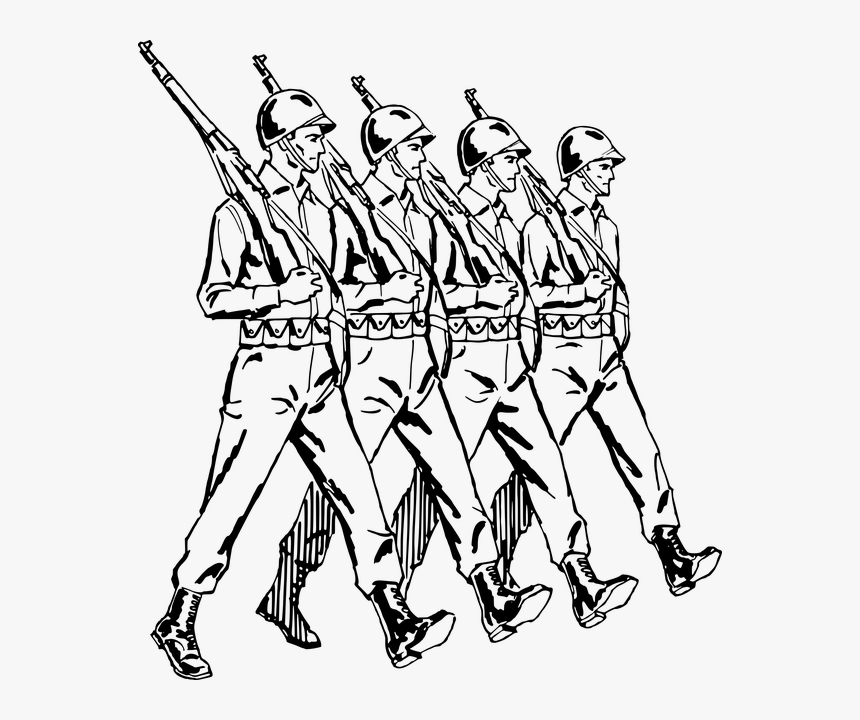 Free Vector Graphic Army Gun March Marching Phalanx - Soldiers Clipart Black And White, HD Png Download, Free Download