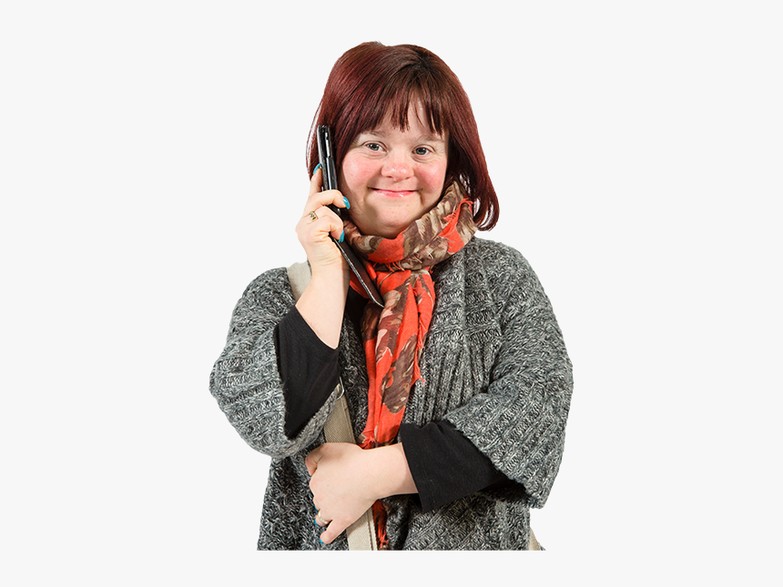 Woman With Down"s Syndrome Holding A Phone - Down Syndrome Women Telephone, HD Png Download, Free Download
