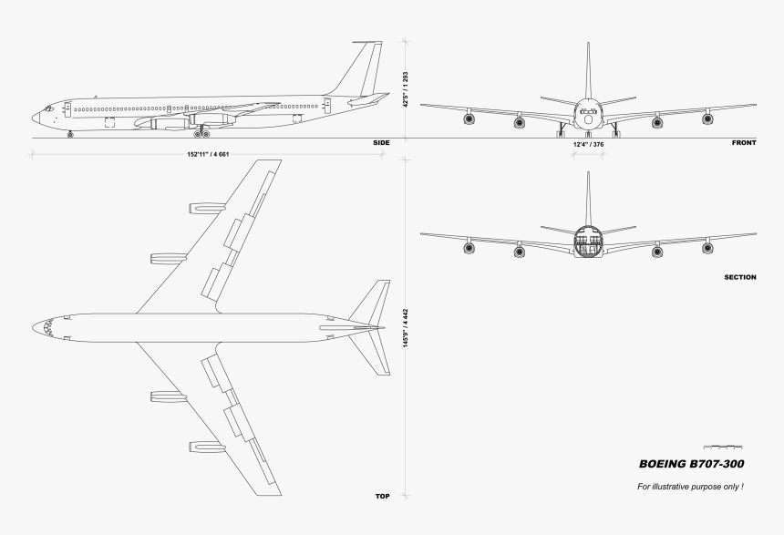 File - B707-300v1 - 0 - Boeing 707 Dimensions, HD Png Download, Free Download