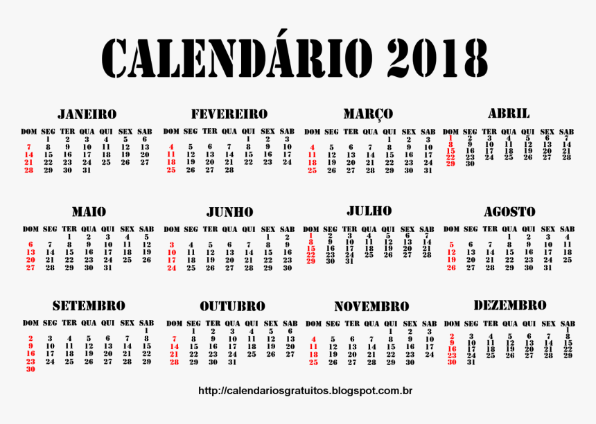 Imagem De Calendário 2018 Em Portugues, HD Png Download, Free Download