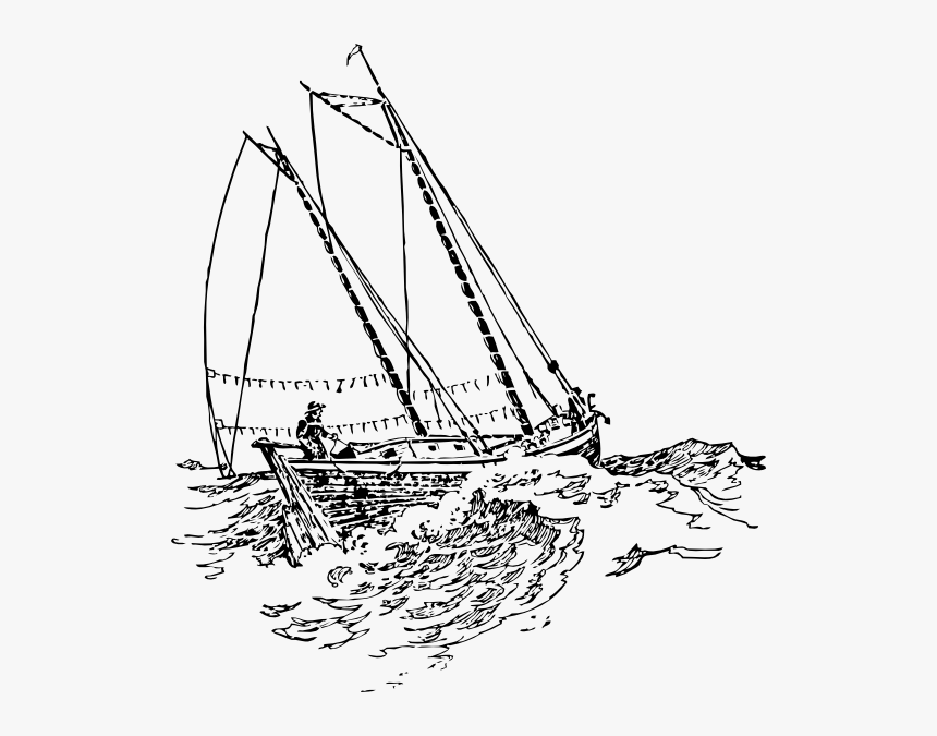 Boat Sailing In Strong Waves Svg Clip Arts - Boat On Wave Drawing, HD Png Download, Free Download