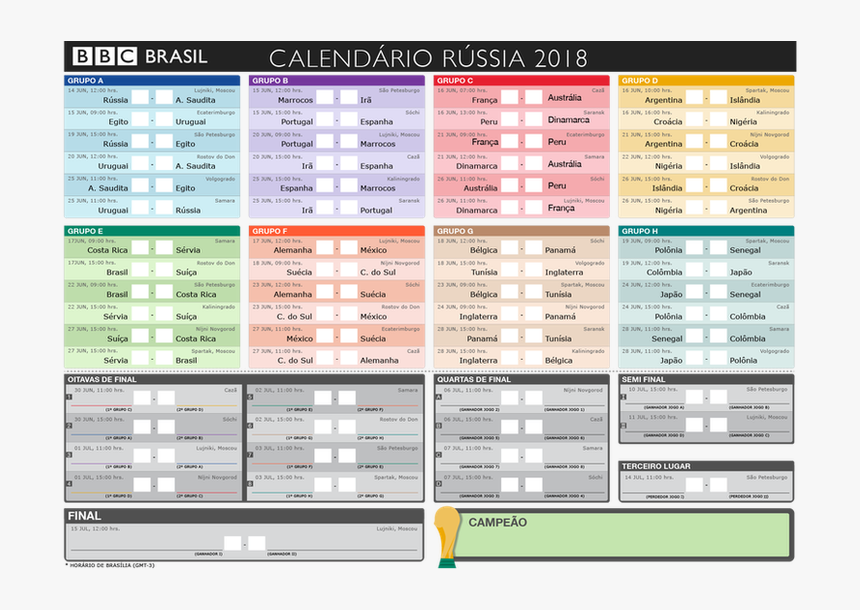 Baixe Aqui A Tabela - World Cup 2018 Russia Calendar, HD Png Download, Free Download