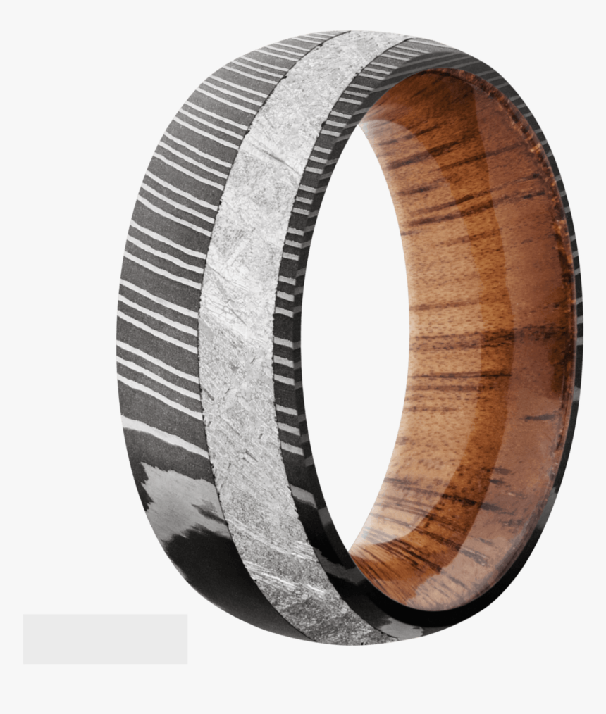 Men"s Acid Finished Damascus Steel Ring With Meteorite - Bangle, HD Png Download, Free Download