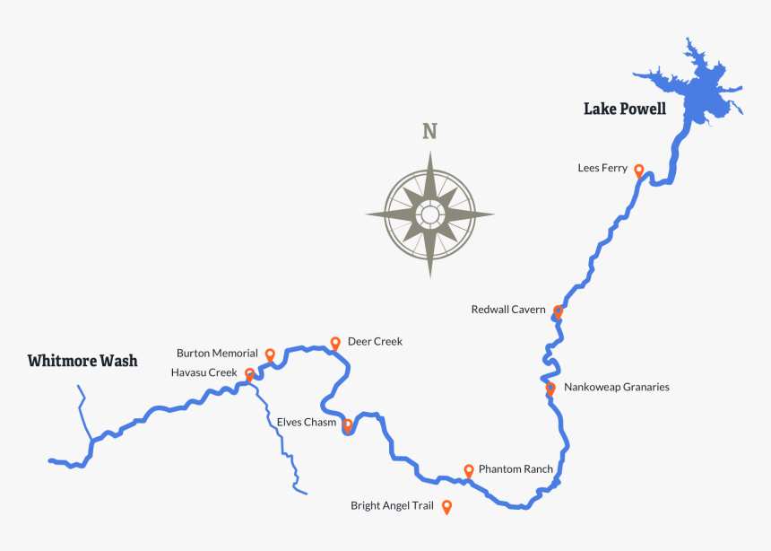 7 Day Grand Canyon Whitewater Expedition - Grand Canyon Rapids Map, HD Png Download, Free Download