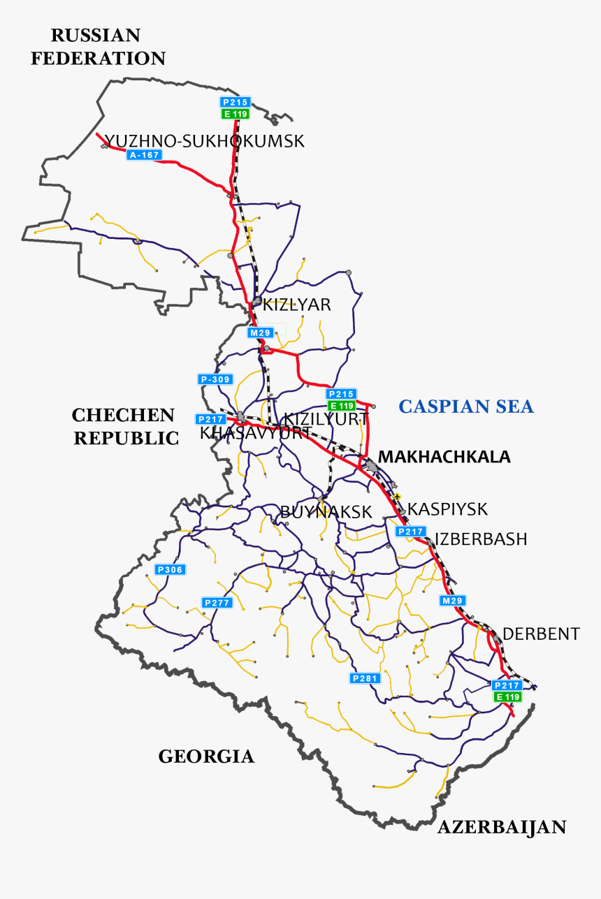 Road Map Of Dagestan - Dagestan Road Map, HD Png Download, Free Download