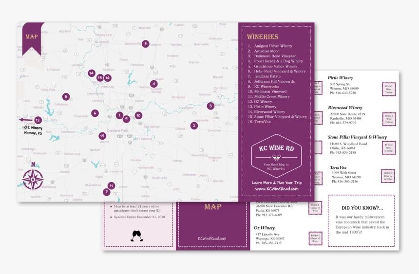 Kc Wine Road Map - Brochure, HD Png Download, Free Download