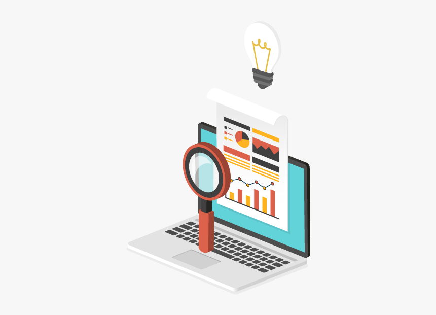 Magnifying Glass Overlooking Statistics And A Monitor - Data Analysis Isometric, HD Png Download, Free Download