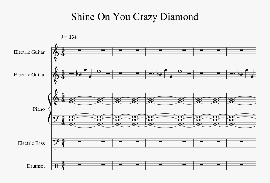 Shine On You Crazy Diamond Sheet Music 1 Of 7 Pages - Shine On You Crazy Diamond Drum Score, HD Png Download, Free Download