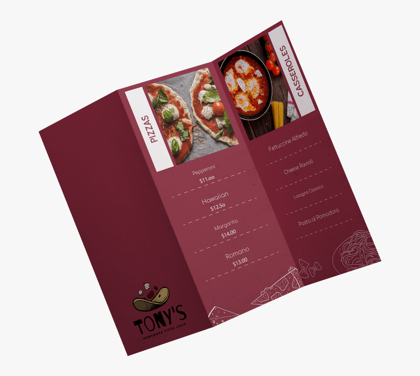 Mockup Of A Trifold Brochure Featuring A Pizzeria Menu3 - Flyer, HD Png Download, Free Download