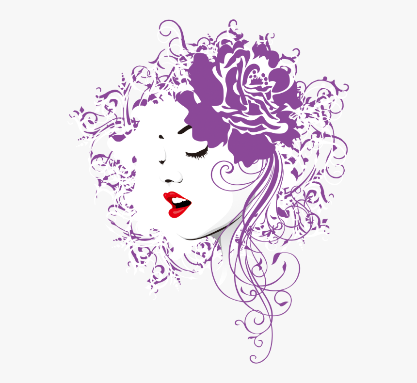 #woman #flowers #face #purple #silhouette #hair #lips - Girl Vector Design, HD Png Download, Free Download