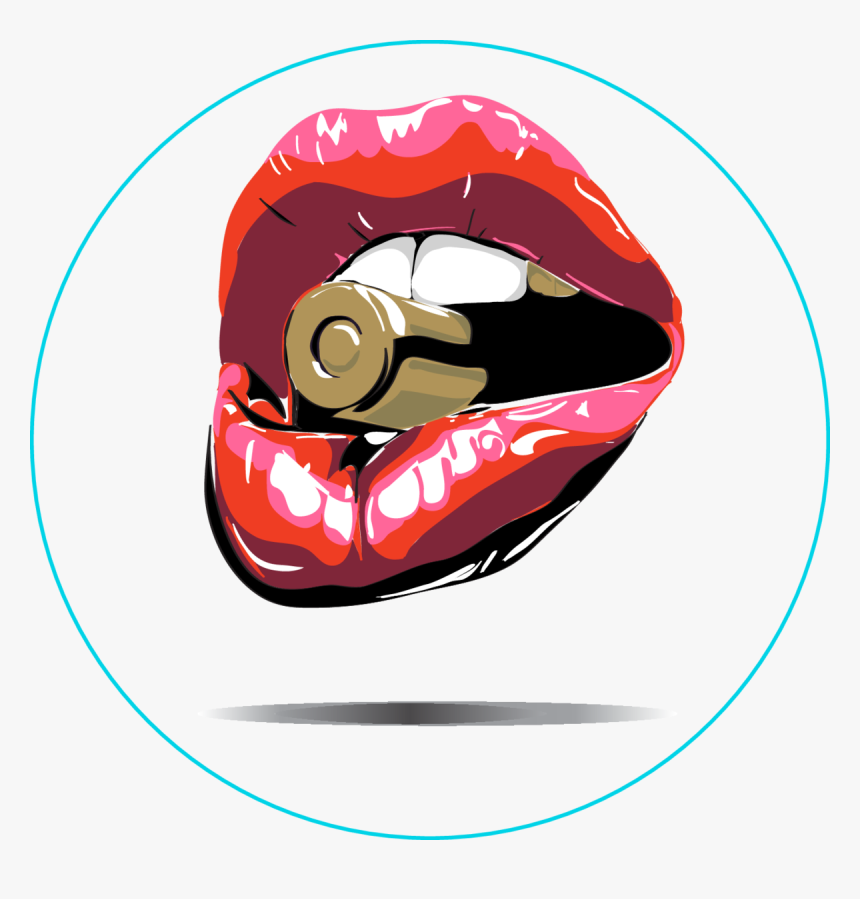 Sexy Biting Red Lips With Gold Metal Bullet Sticker - Lips Bullet, HD Png Download, Free Download