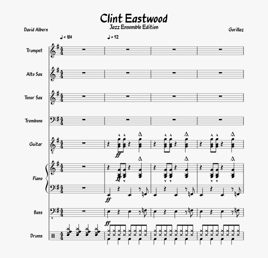 Gorillaz Clint Eastwood Drum Sheet Music, HD Png Download, Free Download