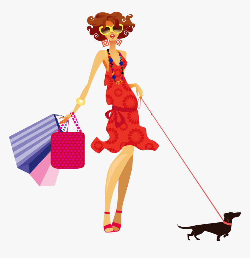 Fashion Woman Clip Art - Mulher Passeando Com Cachorro Desenho, HD Png Download, Free Download