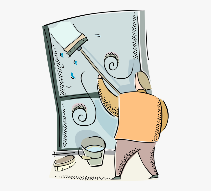 Vector Illustration Of Window Washer Cleaning And Washing - Cartoon, HD Png Download, Free Download