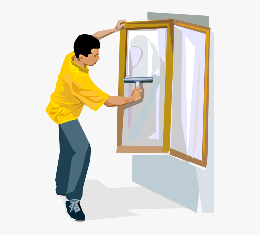 Vector Illustration Of Adolescent Youth Window Cleaner - Window Cleaning Clip Art, HD Png Download, Free Download
