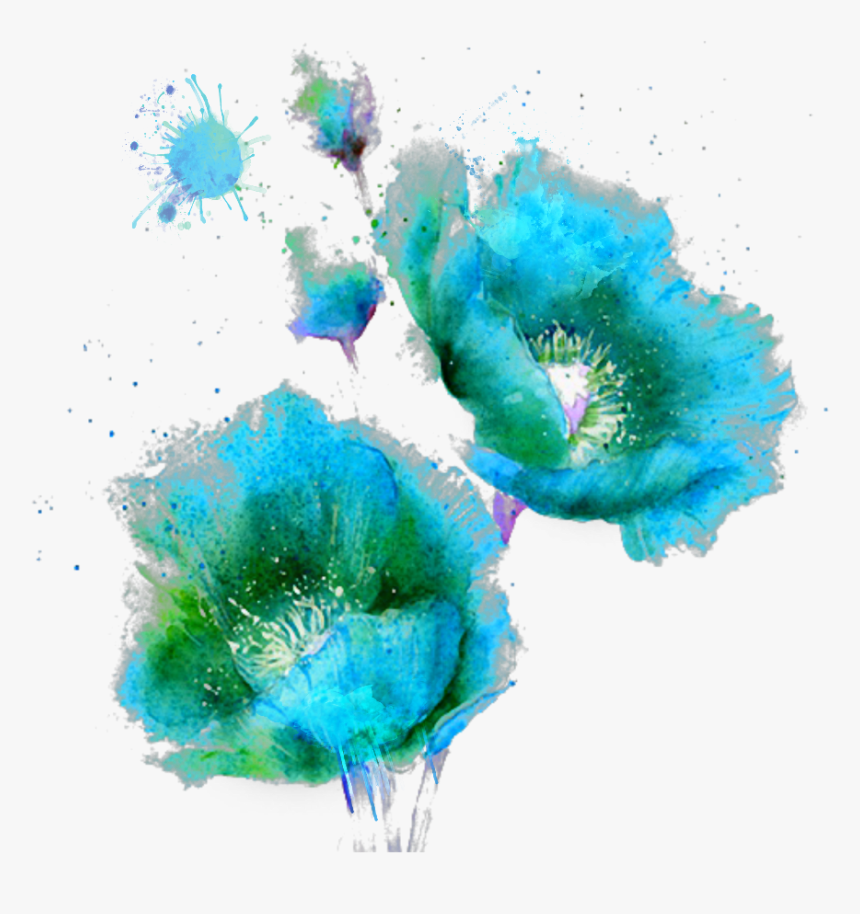 Ftestickers Watercolor Painting Flowers Teal Green - Purple Watercolor Floral Png, Transparent Png, Free Download