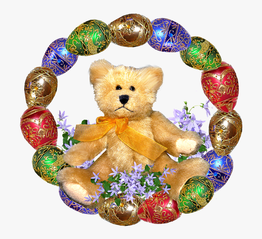 Easter, Eggs, Frame, Teddy Bear - Teddy Bear, HD Png Download, Free Download