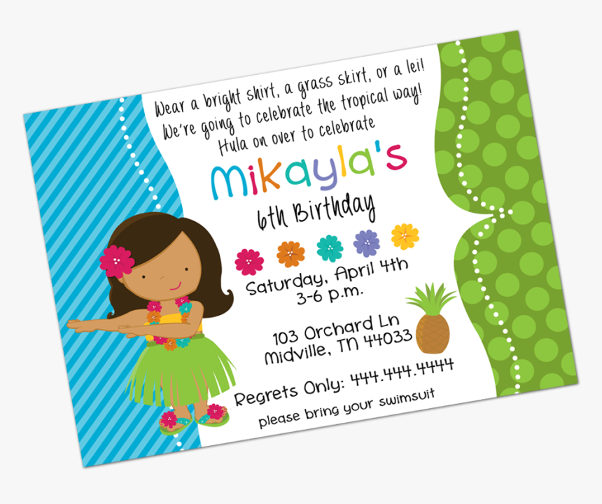 Luau Brunette Girl Digital Invitation Inktropolis Png - Illustration, Transparent Png, Free Download