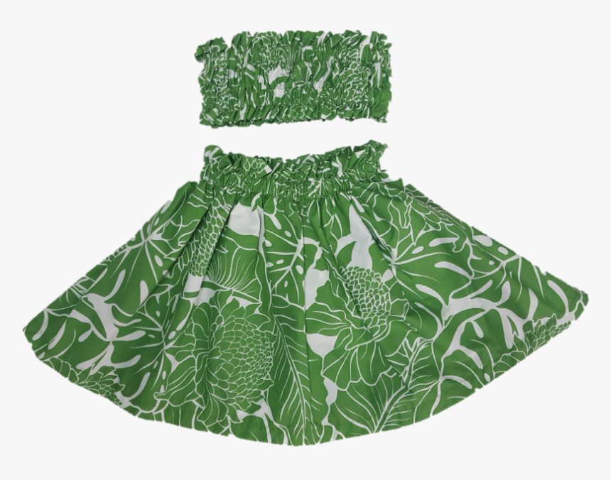2t 3t Hula Outfit Girl Costume Skirt And Top Green/white - Miniskirt, HD Png Download, Free Download