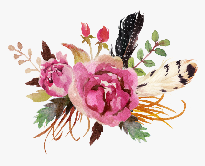 Antlers And Flowers Png Free - Watercolor Flower And Feathers, Transparent Png, Free Download