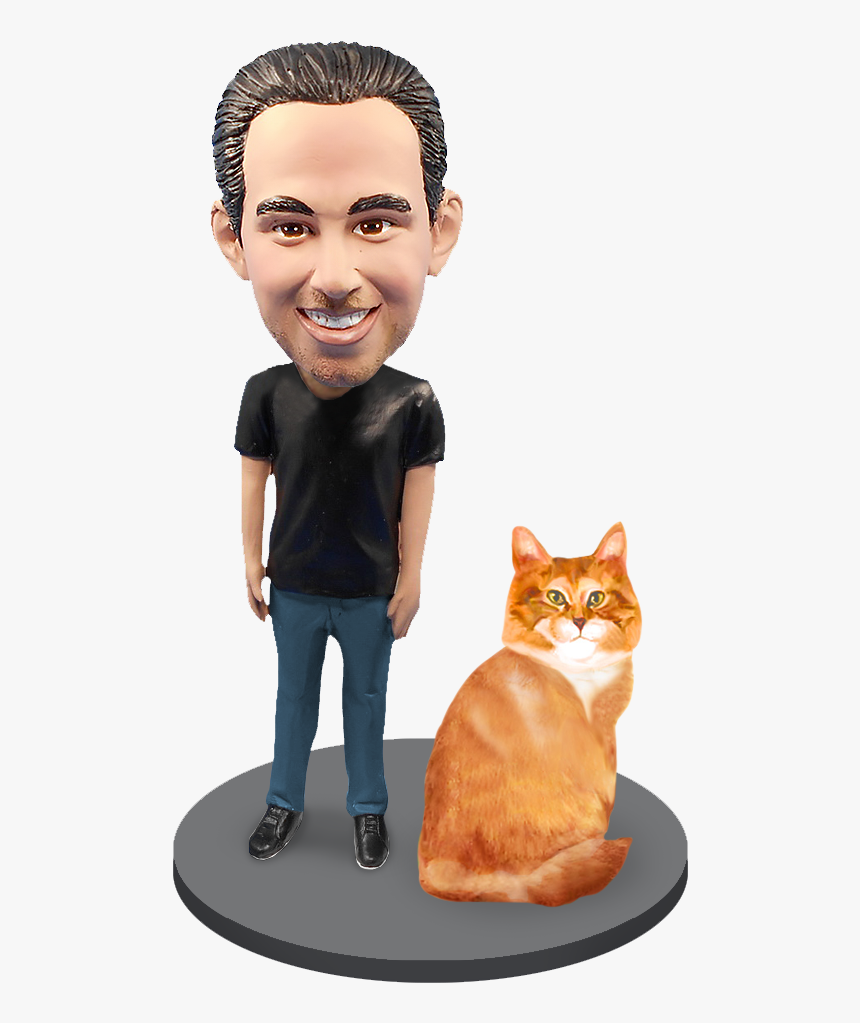 Custom Male With Custom Pet Cat Bobblehead - Domestic Short-haired Cat, HD Png Download, Free Download