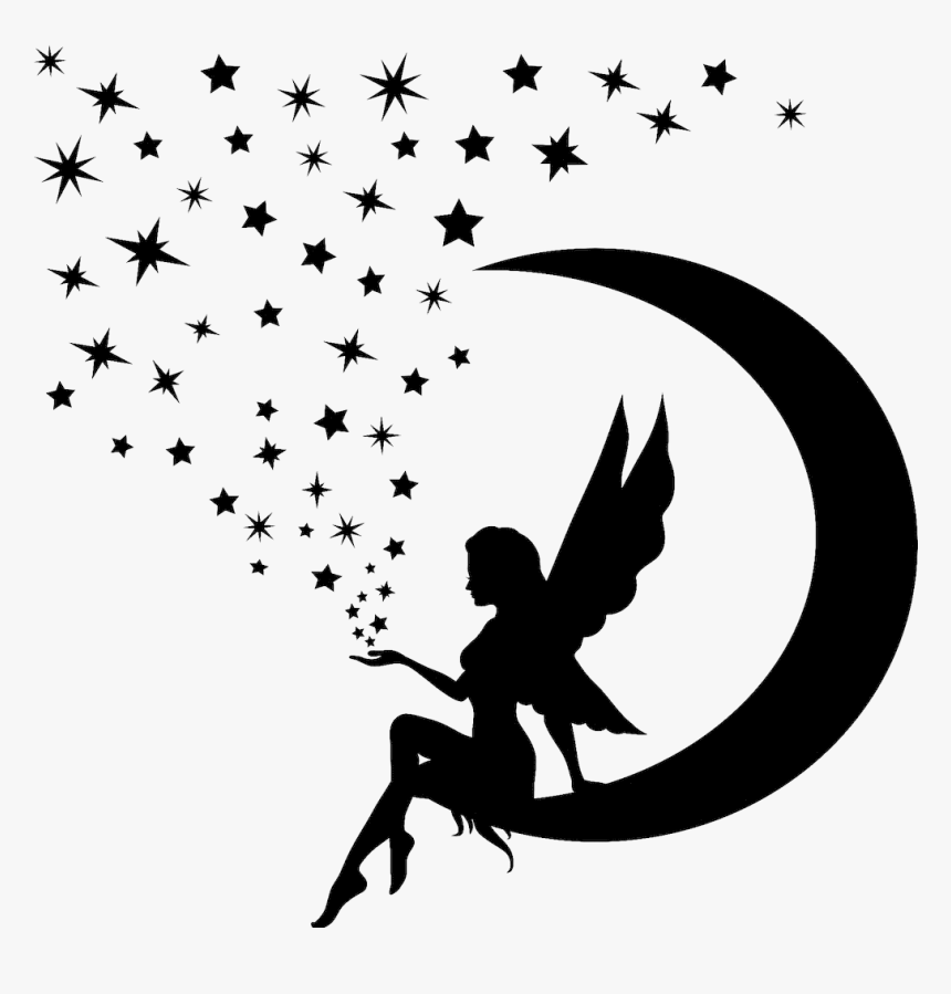 Silhouette Fairy Drawing Art Image - Moon And Stars Silhouette, HD Png Download, Free Download