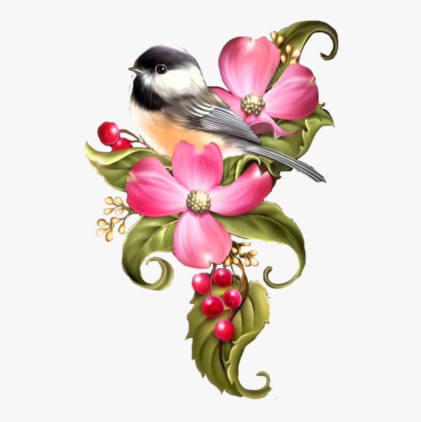 Transparent Pajaros Png - Bird In Flowers Clip Art, Png Download, Free Download