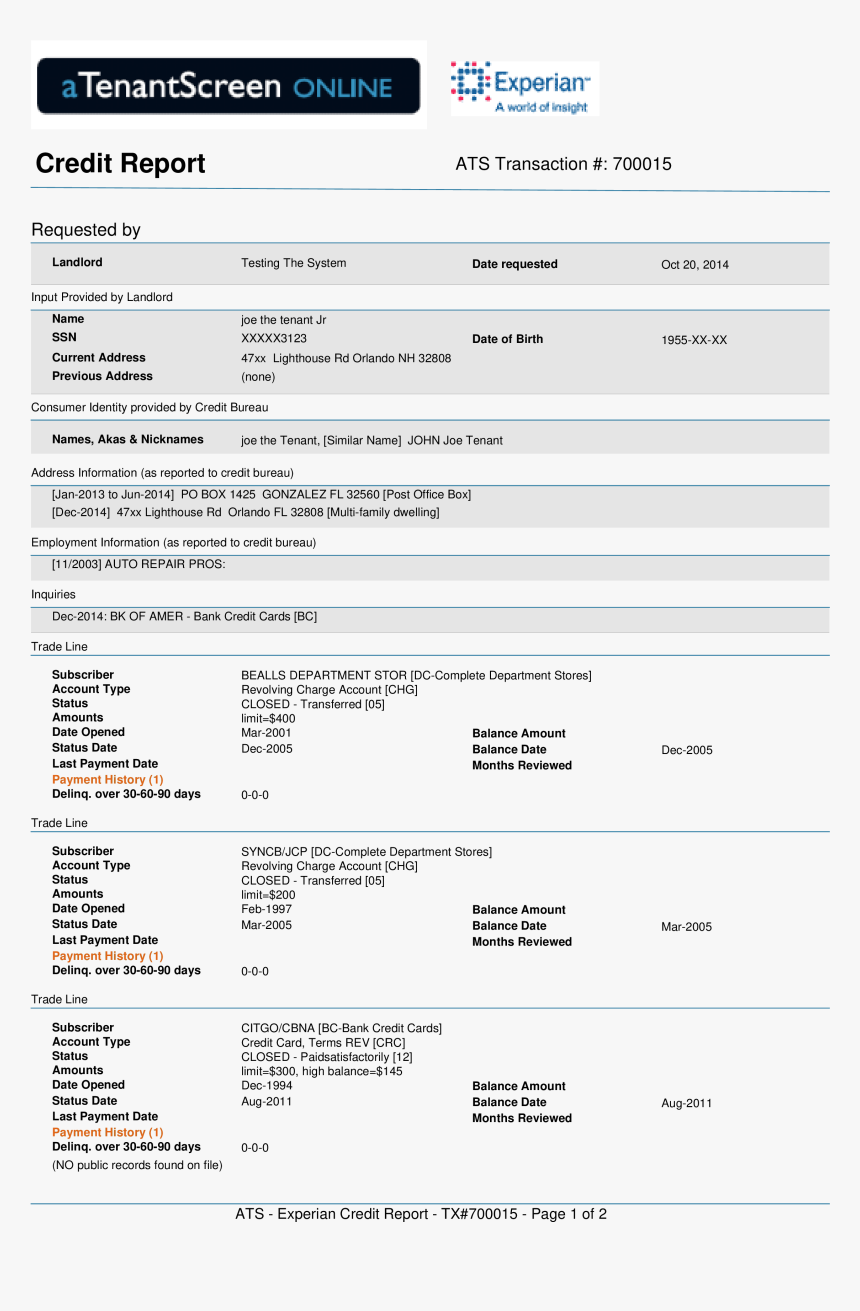 Experian Credit Report Main Image - Nanny Job Application, HD Png Download, Free Download