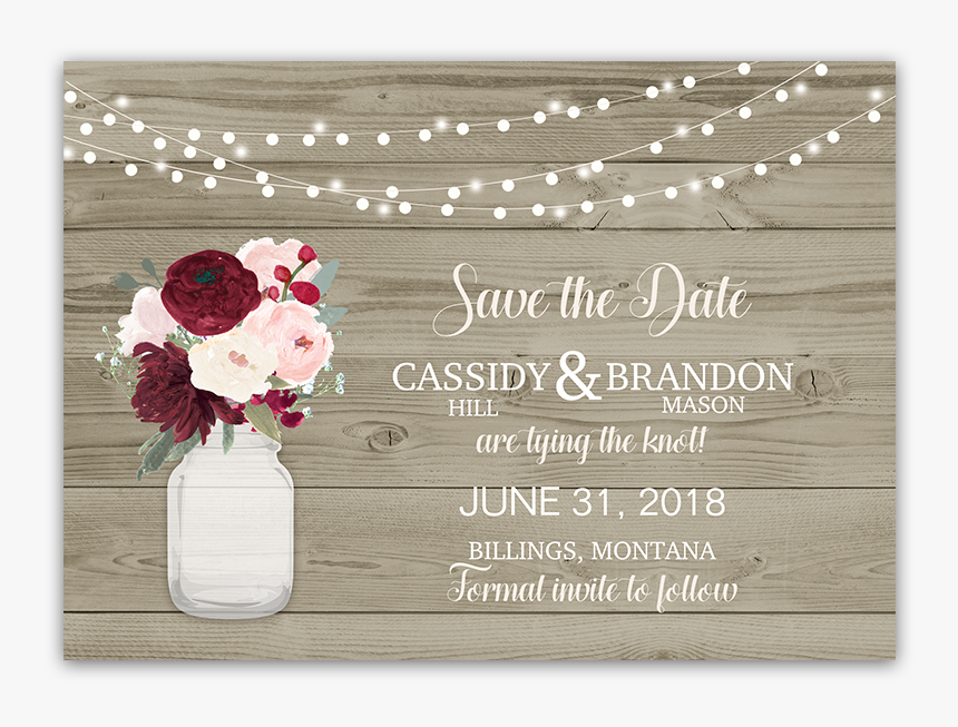 Rustic Wedding Save The Dates Mason Jar Flowers - Chrysanths, HD Png Download, Free Download