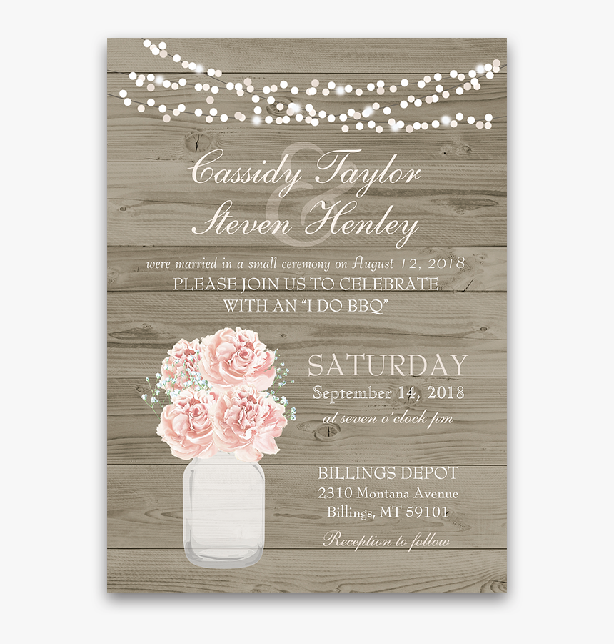 Rustic Mason Jar Blush Floral Wedding Reception Invitation - Floral Wedding Menu Template, HD Png Download, Free Download