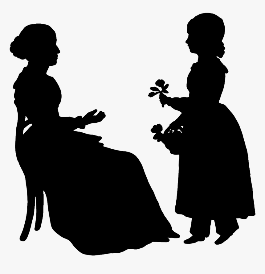 Victorian Silhouette Mother Daughter With Flowers - Transparent Mother Daughter Clipart, HD Png Download, Free Download