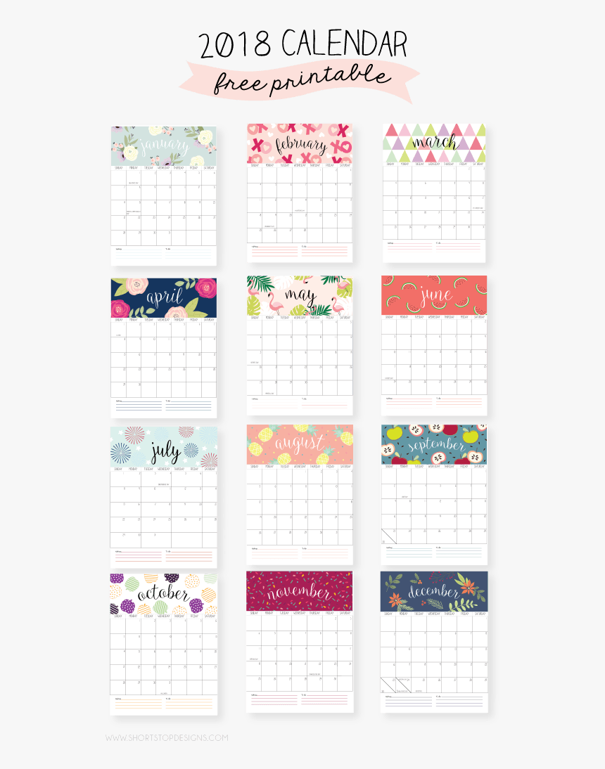 Cute Printable Calendar 2018, HD Png Download, Free Download