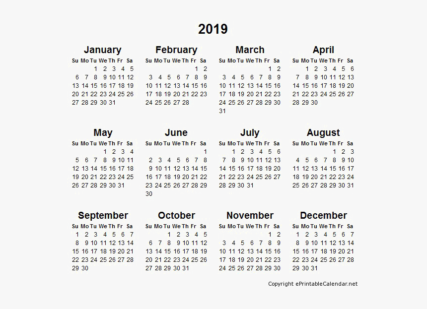 2019 Calendar Png Free Download - 2022 Year Calendar Printable, Transparent Png, Free Download