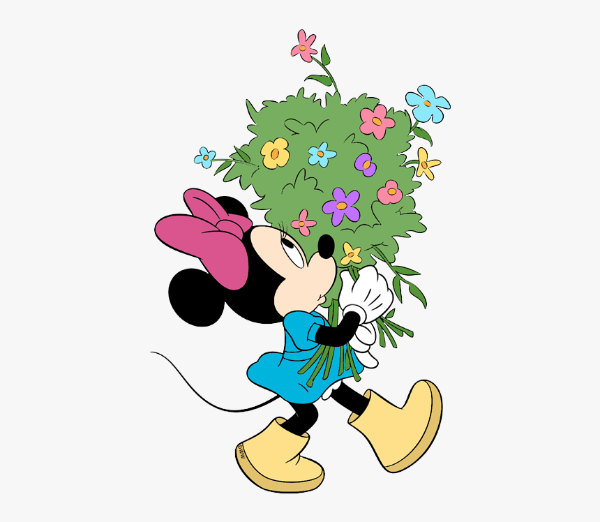 Disney Springtime Clip Art - Minnie Mouse With Flowers Png, Transparent Png, Free Download