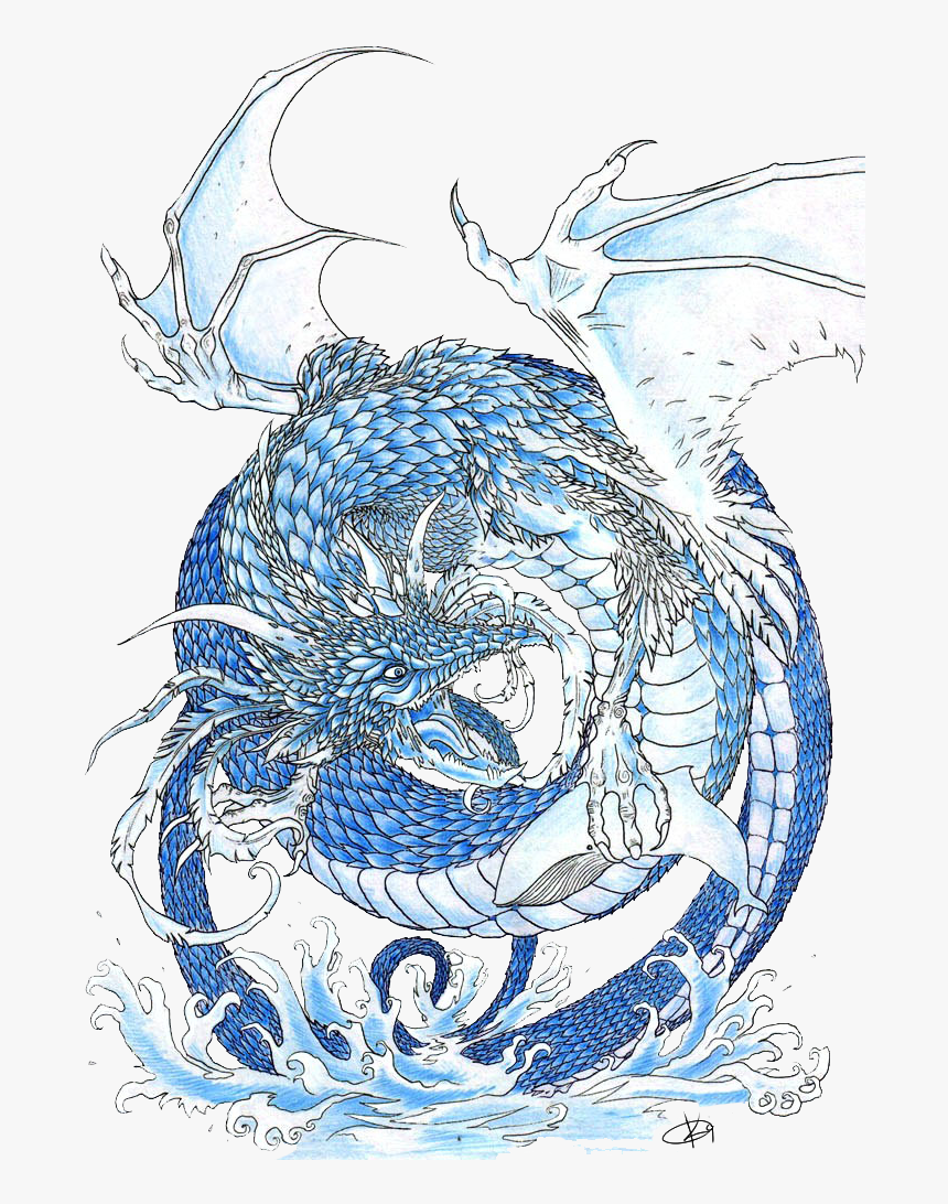 Clip Art Dragon With Tribal And - Blue Chinese Dragon Tattoo, HD Png Download, Free Download