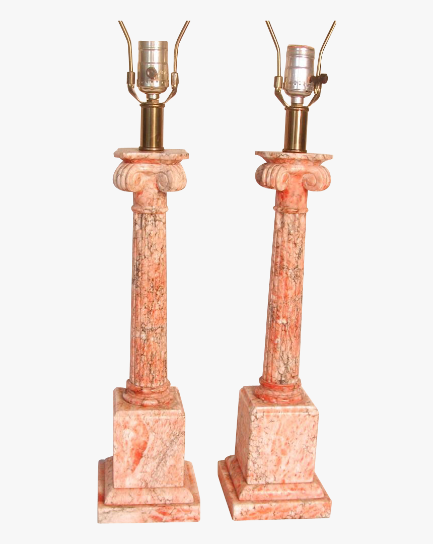 Pair Marble Corinthian Column Table Lamps Salmon Pink - Column, HD Png Download, Free Download