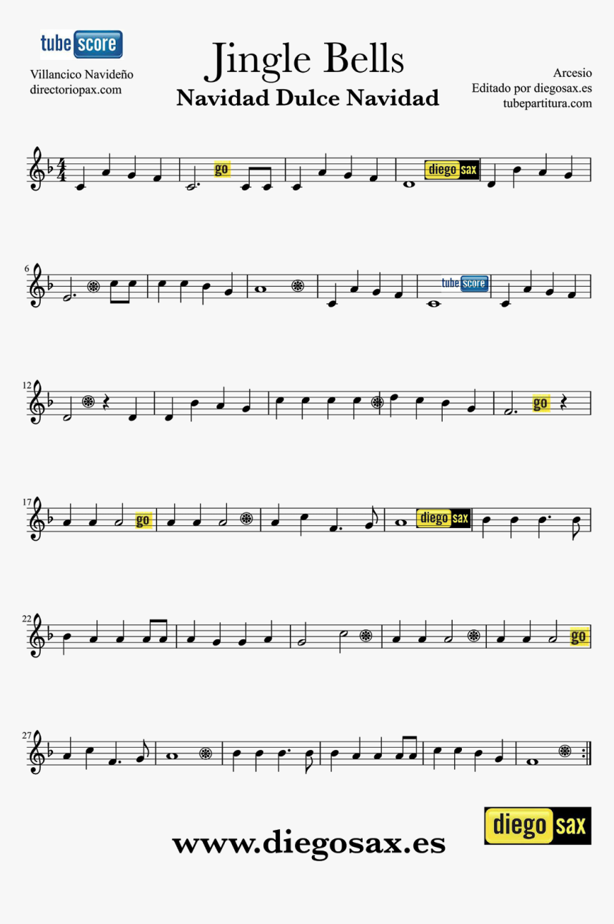 Jingle Bell Sheet Music For Oboe Christmas Carol Music - Ay Del Chiquirritin Partitura, HD Png Download, Free Download