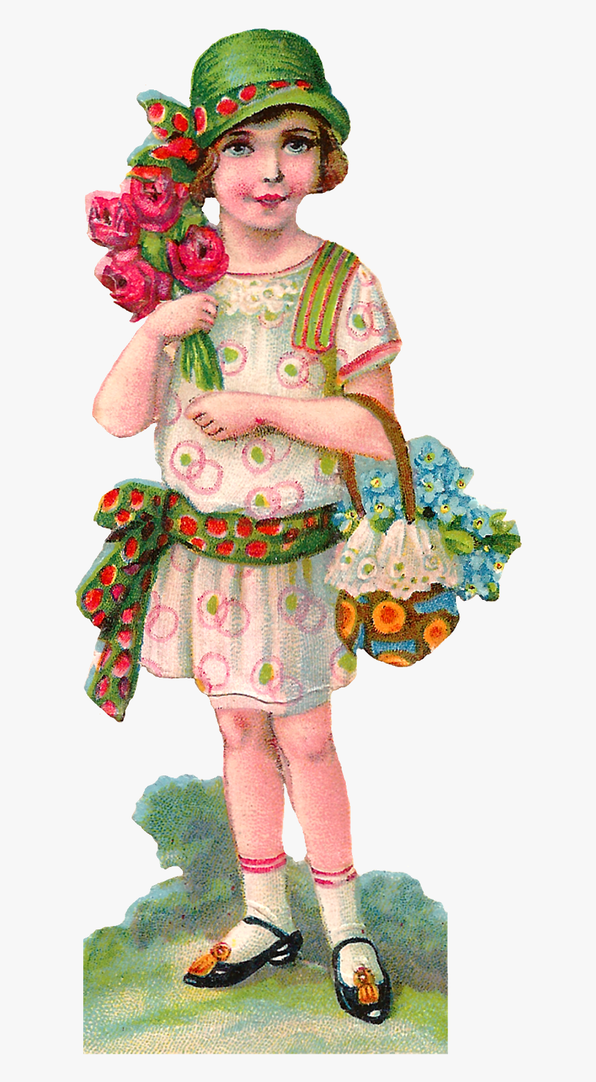 Vintage Girl Images - Doll Holding Spring Flowers, HD Png Download, Free Download