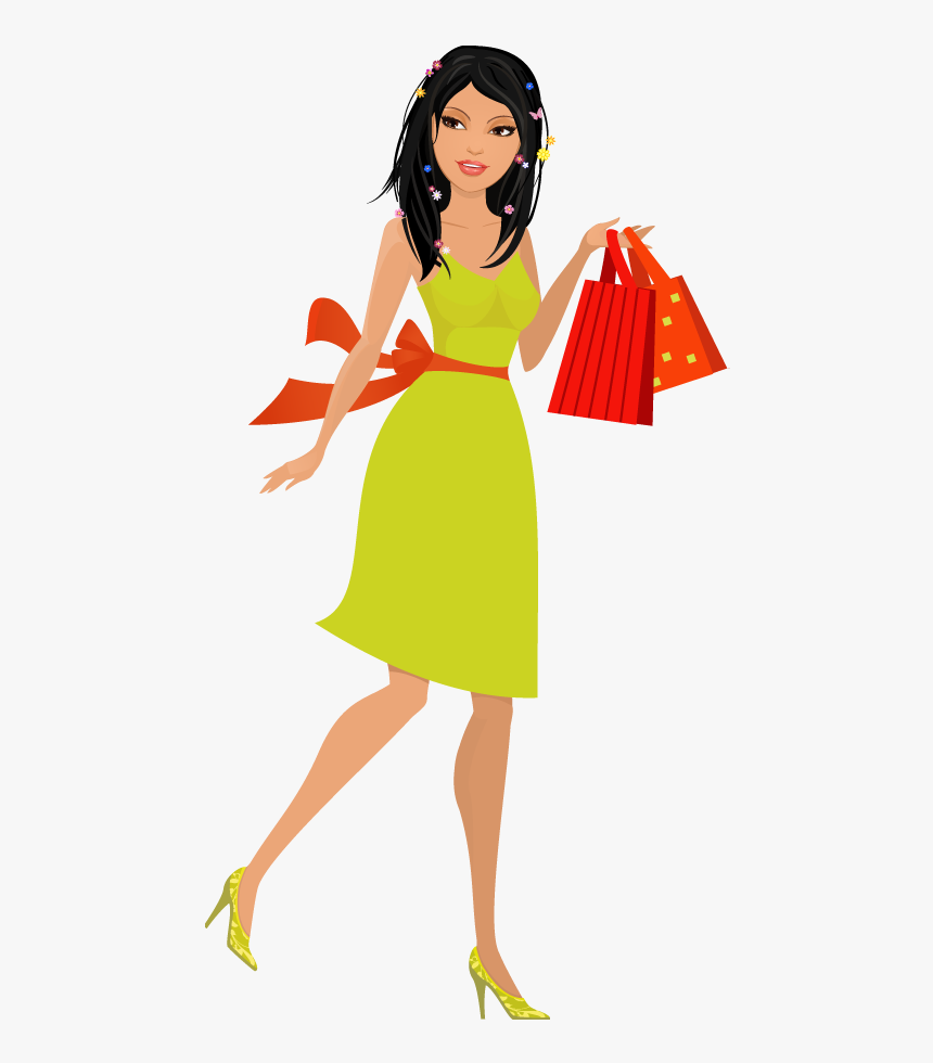 Shopping Bag Clipart Pretty Girl - Beautiful Girl Cartoon Png, Transparent Png, Free Download