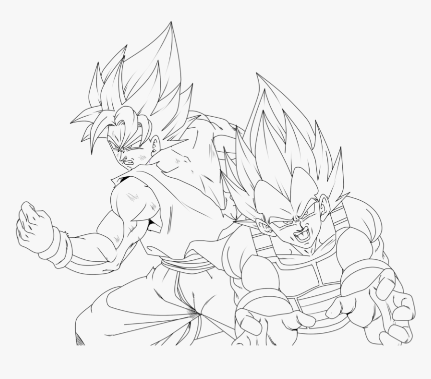 Drawing Dbz Vegeta - Goku And Vegeta Lineart, HD Png Download, Free Download