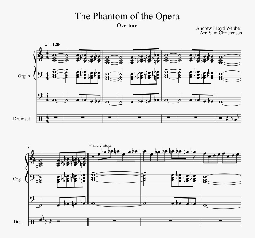 The Phantom Of The Opera Sheet Music Composed By Andrew - Phantom Of The Opera Overture Organ Sheet, HD Png Download, Free Download