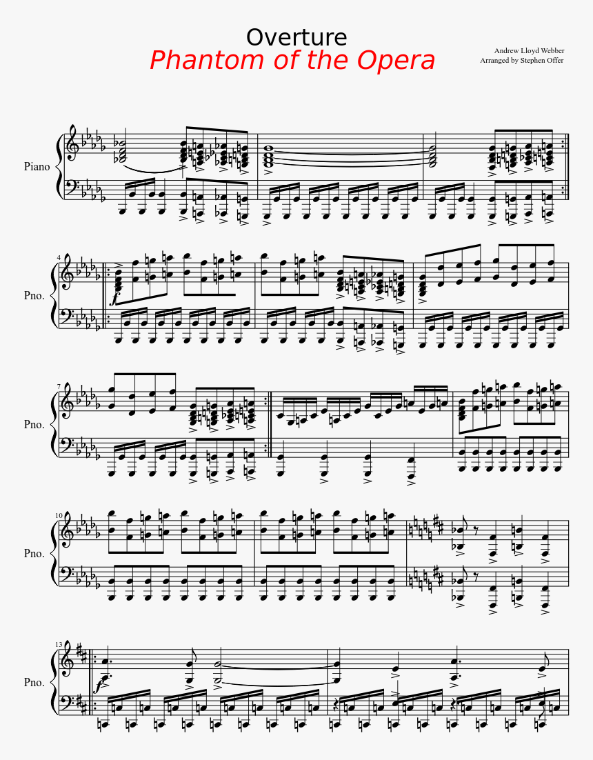 Phantom Of The Opera Overture - Kawaranai Mono Piano Sheet, HD Png Download, Free Download