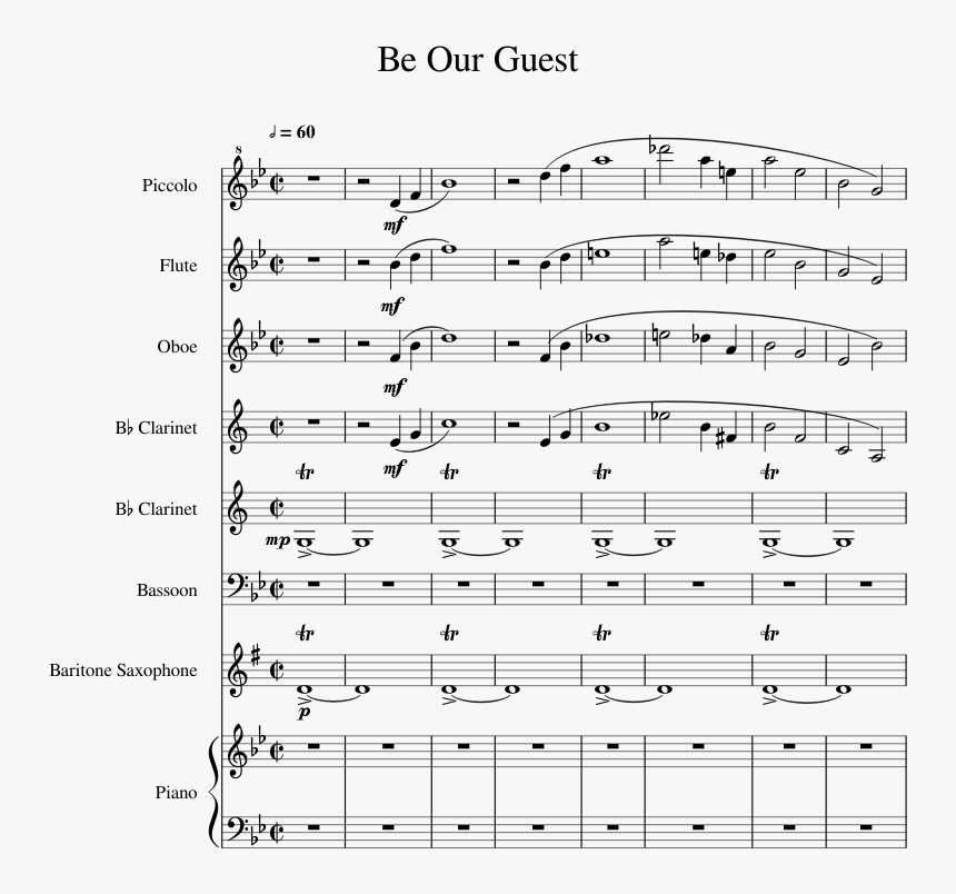Be Our Guest Sheet Music 1 Of 28 Pages - Je Te Veux Trumpet, HD Png Download, Free Download