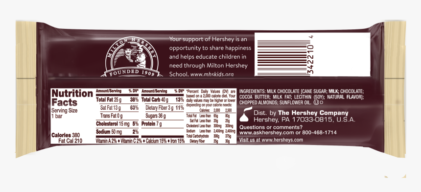 Hershey Almond Bar Nutrition Facts, HD Png Download, Free Download